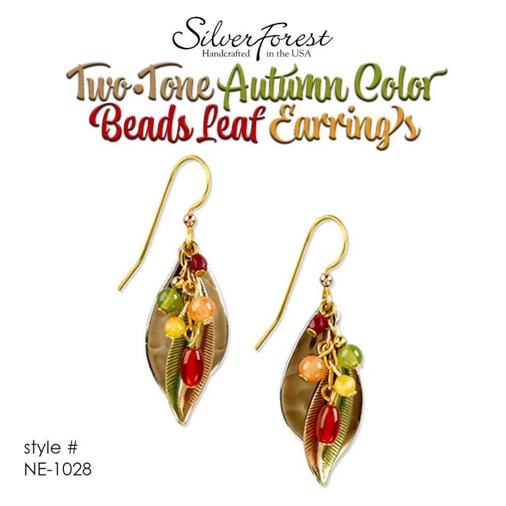 Silver Forest Two-Tone Autumn Color Beads Leaf Earrings 🍂